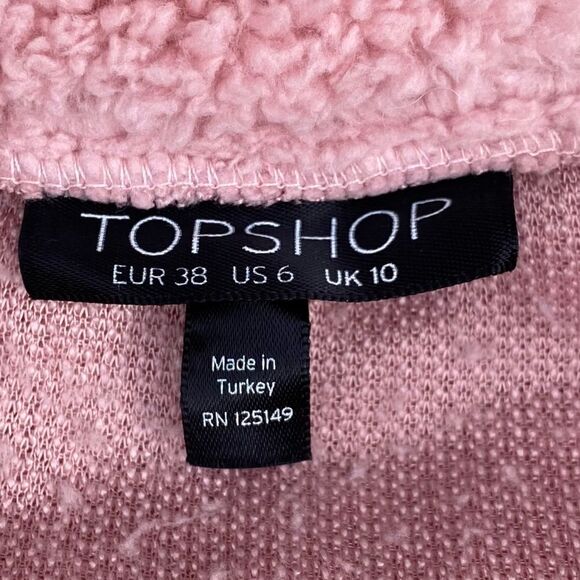 Topshop Borg Pink Sherpa Quarter Zip Jacket/Pullover w/Red Heart Size 6. EUC! - Picture 5 of 8